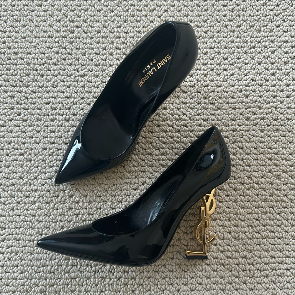 Saint Laurent YSL Gold Black Pump Heels Size: 9